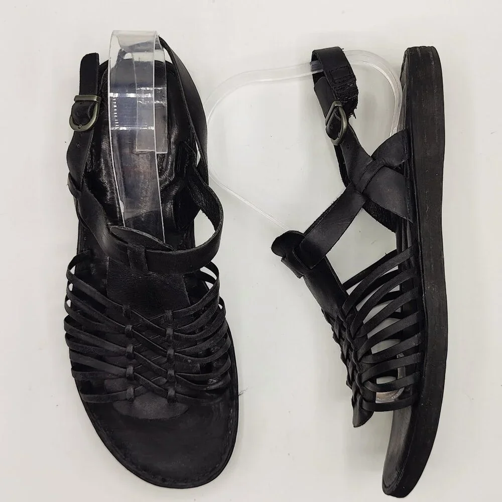 BORN womens 8.5M Santiam Huarache Black Strappy Leather Sandal - Picture 1 of 11
